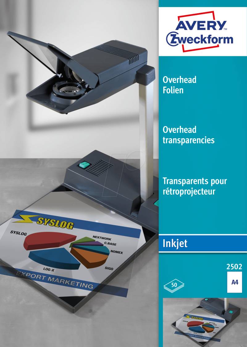 FOLIE 2502 - Overheadfolie, DIN A4, für Inkjet-Drucker, 50 Blatt, 0,11 mm von AVERY ZWECKFORM
