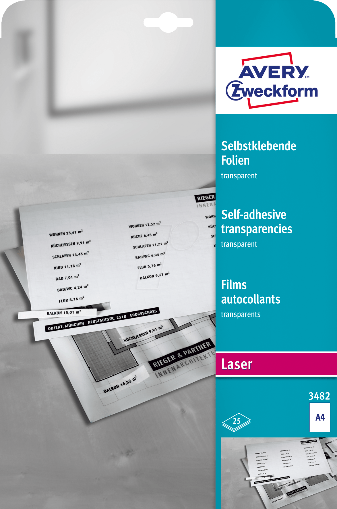 FOLIE 3482 - Overheadfolie, DIN A4, für Laser-Drucker, 25 Blatt, selbstkleben FOLIE 3482 - Overheadfolie, DIN A4, für Laser-Drucker, 25 Blatt, selbstkleben von AVERY ZWECKFORM