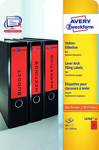 Ordneretikett 61x192mm rot ZWECKFORM L4766-20 ILK 80ST von AVERY ZWECKFORM