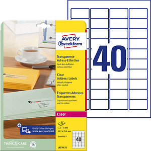 1.000 AVERY Zweckform Folien-Adressetiketten L4770-25 transparent 45,7 x 25,4 mm von AVERY Zweckform