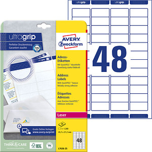 1.200 AVERY Zweckform Adressetiketten L7636-25 weiß 45,7 x 21,2 mm 1.200 AVERY Zweckform Adressetiketten L7636-25 weiß 45,7 x 21,2 mm von AVERY Zweckform