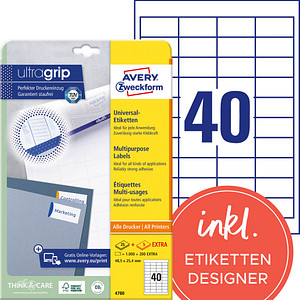 1.200 AVERY Zweckform Etiketten 4780 weiß 48,5 x 25,4 mm 1.200 AVERY Zweckform Etiketten 4780 weiß 48,5 x 25,4 mm von AVERY Zweckform