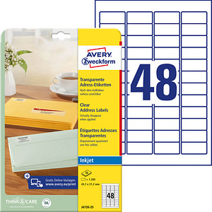 1.200 AVERY Zweckform Folien-Adressetiketten J4720-25 transparent 45,7 x 21,2 mm 1.200 AVERY Zweckform Folien-Adressetiketten J4720-25 transparent 45,7 x 21,2 mm von AVERY Zweckform