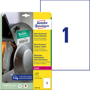 10 AVERY Zweckform resistente Folienetiketten L7917-10 weiß 210,0 x 297,0 mm 10 AVERY Zweckform resistente Folienetiketten L7917-10 weiß 210,0 x 297,0 mm von AVERY Zweckform