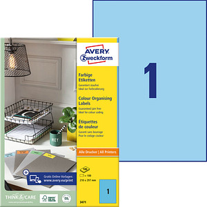 100 AVERY Zweckform Etiketten 3471 blau 210,0 x 297,0 mm von AVERY Zweckform