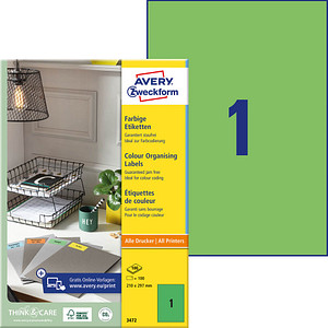 100 AVERY Zweckform Etiketten 3472 grün 210,0 x 297,0 mm von AVERY Zweckform