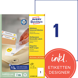 100 AVERY Zweckform Etiketten L4735REV-100 weiß 210,0 x 297,0 mm 100 AVERY Zweckform Etiketten L4735REV-100 weiß 210,0 x 297,0 mm von AVERY Zweckform