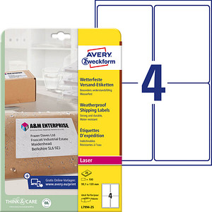 100 AVERY Zweckform Folien-Versandetiketten L7994-25 weiß 99,1 x 139,0 mm 100 AVERY Zweckform Folien-Versandetiketten L7994-25 weiß 99,1 x 139,0 mm von AVERY Zweckform