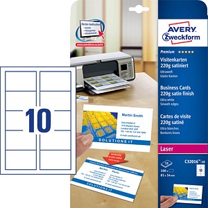 100 AVERY Zweckform Visitenkarten C32016-10 satiniert weiß 220 g/qm von AVERY Zweckform