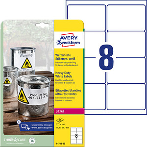 160 AVERY Zweckform wetterfeste Folienetiketten L4715-20 weiß 99,1 x 67,7 mm 160 AVERY Zweckform wetterfeste Folienetiketten L4715-20 weiß 99,1 x 67,7 mm von AVERY Zweckform