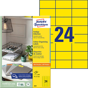 2.400 AVERY Zweckform Etiketten 3451 gelb 70,0 x 37,0 mm von AVERY Zweckform