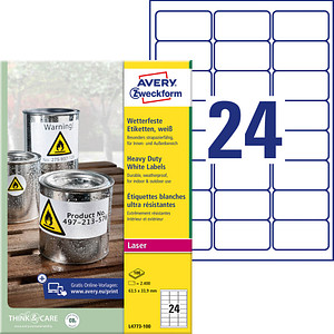 2.400 AVERY Zweckform wetterfeste Folienetiketten L4773-100 weiß 63,5 x 33,9 mm 2.400 AVERY Zweckform wetterfeste Folienetiketten L4773-100 weiß 63,5 x 33,9 mm von AVERY Zweckform