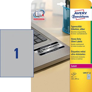 20 AVERY Zweckform Typenschildetiketten L6013-20 silber 210,0 x 297,0 mm 20 AVERY Zweckform Typenschildetiketten L6013-20 silber 210,0 x 297,0 mm von AVERY Zweckform
