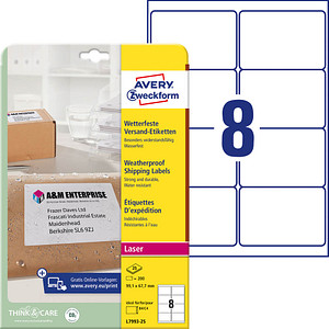 200 AVERY Zweckform Folien-Versandetiketten L7993-25 weiß 99,1 x 67,7 mm 200 AVERY Zweckform Folien-Versandetiketten L7993-25 weiß 99,1 x 67,7 mm von AVERY Zweckform