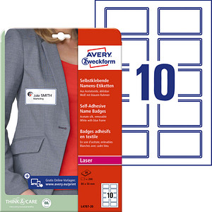 200 AVERY Zweckform Namensetiketten L4787-20 weiß 80,0 x 50,0 mm 200 AVERY Zweckform Namensetiketten L4787-20 weiß 80,0 x 50,0 mm von AVERY Zweckform