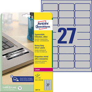 216 AVERY Zweckform Typenschildetiketten L6011-8 silber 63,5 x 29,6 mm von AVERY Zweckform