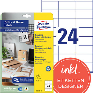 240 AVERY Zweckform Etiketten LR3475-10 weiß 70,0 x 36,0 mm 240 AVERY Zweckform Etiketten LR3475-10 weiß 70,0 x 36,0 mm von AVERY Zweckform