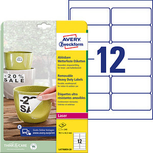 240 AVERY Zweckform wetterfeste Folienetiketten L4776REV-20 weiß 99,1 x 42,3 mm 240 AVERY Zweckform wetterfeste Folienetiketten L4776REV-20 weiß 99,1 x 42,3 mm von AVERY Zweckform