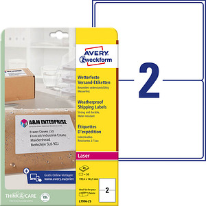 25 AVERY Zweckform Folien-Versandetiketten L7996-25 weiß 199,6 x 289,1 mm 25 AVERY Zweckform Folien-Versandetiketten L7996-25 weiß 199,6 x 289,1 mm von AVERY Zweckform