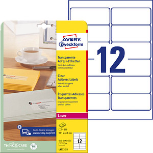 300 AVERY Zweckform Folien-Adressetiketten L4772-25 transparent 99,1 x 42,3 mm von AVERY Zweckform