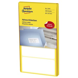 320 AVERY Zweckform Adressetiketten 3344 weiß 89,0 x 36,0 mm von AVERY Zweckform