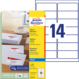 350 AVERY Zweckform Adressetiketten J8163-25 weiß 99,1 x 38,1 mm 350 AVERY Zweckform Adressetiketten J8163-25 weiß 99,1 x 38,1 mm von AVERY Zweckform