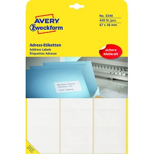 420 AVERY Zweckform Adressetiketten 3348 weiß 67,0 x 38,0 mm 420 AVERY Zweckform Adressetiketten 3348 weiß 67,0 x 38,0 mm von AVERY Zweckform
