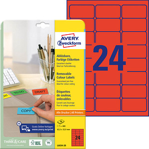 480 AVERY Zweckform Etiketten L6034-20 rot 63,5 x 33,9 mm von AVERY Zweckform