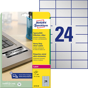 480 AVERY Zweckform Typenschildetiketten L6133-20 silber 70,0 x 37,0 mm von AVERY Zweckform