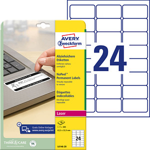 480 AVERY Zweckform abziehsichere Folienetiketten L6146-20 weiß 63,5 x 33,9 mm von AVERY Zweckform