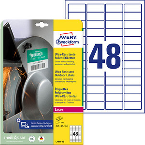 480 AVERY Zweckform resistente Folienetiketten L7911-10 weiß 45,7 x 21,2 mm 480 AVERY Zweckform resistente Folienetiketten L7911-10 weiß 45,7 x 21,2 mm von AVERY Zweckform
