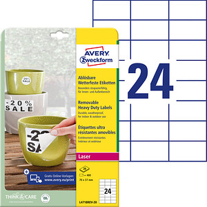 480 AVERY Zweckform wetterfeste Folienetiketten L4718REV-20 weiß 70,0 x 37,0 mm von AVERY Zweckform