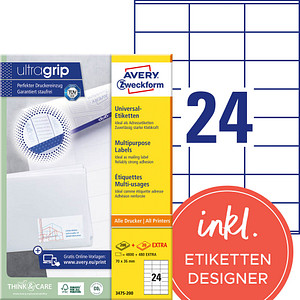 5.280 AVERY Zweckform Etiketten 3475-200 weiß 70,0 x 36,0 mm 5.280 AVERY Zweckform Etiketten 3475-200 weiß 70,0 x 36,0 mm von AVERY Zweckform