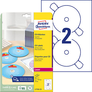 50 AVERY Zweckform CD-Etiketten L7760-25 weiß 50 AVERY Zweckform CD-Etiketten L7760-25 weiß von AVERY Zweckform