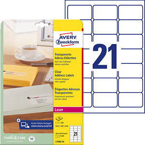 525 AVERY Zweckform Folien-Adressetiketten L7560-25 transparent 63,5 x 38,1 mm 525 AVERY Zweckform Folien-Adressetiketten L7560-25 transparent 63,5 x 38,1 mm von AVERY Zweckform