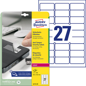 540 AVERY Zweckform Sicherheitsetiketten L6114-20 weiß 63,5 x 29,6 mm 540 AVERY Zweckform Sicherheitsetiketten L6114-20 weiß 63,5 x 29,6 mm von AVERY Zweckform