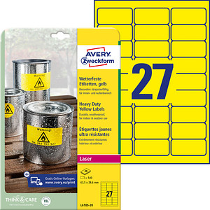 540 AVERY Zweckform wetterfeste Folienetiketten L6105-20 gelb 63,5 x 29,6 mm 540 AVERY Zweckform wetterfeste Folienetiketten L6105-20 gelb 63,5 x 29,6 mm von AVERY Zweckform