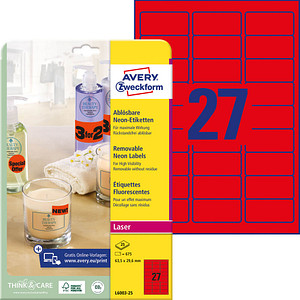 675 AVERY Zweckform Etiketten L6003-25 rot 63,5 x 29,6 mm von AVERY Zweckform