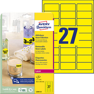 675 AVERY Zweckform Etiketten L6004-25 gelb 63,5 x 29,6 mm von AVERY Zweckform