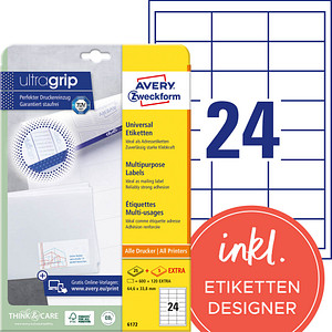 720 AVERY Zweckform Etiketten 6172 weiß 64,6 x 33,8 mm 720 AVERY Zweckform Etiketten 6172 weiß 64,6 x 33,8 mm von AVERY Zweckform