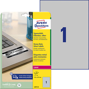 8 AVERY Zweckform Typenschildetiketten L6013-8 silber 210,0 x 297,0 mm von AVERY Zweckform