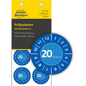 80 AVERY Zweckform Prüfplaketten 7903 blau 30,0 x 30,0 mm von AVERY Zweckform