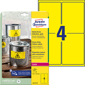 80 AVERY Zweckform wetterfeste Folienetiketten L6127-20 gelb 99,1 x 139,0 mm 80 AVERY Zweckform wetterfeste Folienetiketten L6127-20 gelb 99,1 x 139,0 mm von AVERY Zweckform