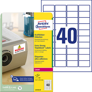 800 AVERY Zweckform Folien-Kraftklebe-Etiketten L6140-20 weiß 45,7 x 25,4 mm 800 AVERY Zweckform Folien-Kraftklebe-Etiketten L6140-20 weiß 45,7 x 25,4 mm von AVERY Zweckform