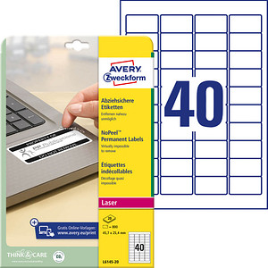 800 AVERY Zweckform abziehsichere Folienetiketten L6145-20 weiß 45,7 x 25,4 mm von AVERY Zweckform