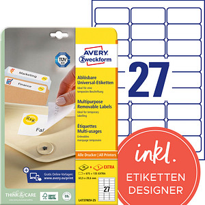 810 AVERY Zweckform Etiketten L4737REV-25 weiß 63,5 x 29,6 mm von AVERY Zweckform