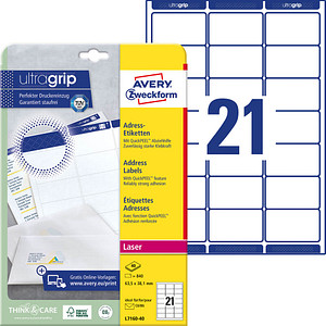 840 AVERY Zweckform Adressetiketten L7160-40 weiß 63,5 x 38,1 mm 840 AVERY Zweckform Adressetiketten L7160-40 weiß 63,5 x 38,1 mm von AVERY Zweckform
