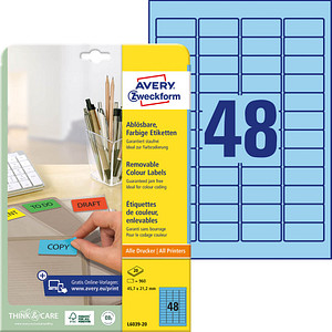 960 AVERY Zweckform Etiketten L6039-20 blau 45,7 x 21,2 mm von AVERY Zweckform