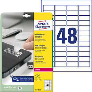 960 AVERY Zweckform Sicherheitsetiketten L6113-20 weiß 45,7 x 21,2 mm von AVERY Zweckform