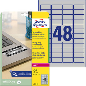 960 AVERY Zweckform Typenschildetiketten L6009-20 silber 45,7 x 21,2 mm von AVERY Zweckform